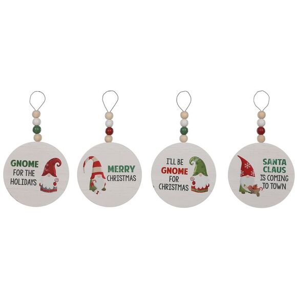 Beaded Gnomes Wood Round Holiday Ornaments Set of 4 - Picture 1 of 4